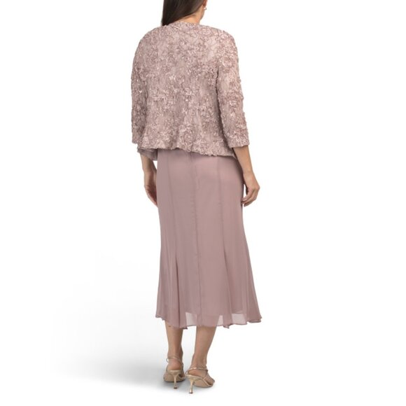 ALEX EVENINGS Pink 2pc Tea-length Dress With Jacket - Picture 2 of 2